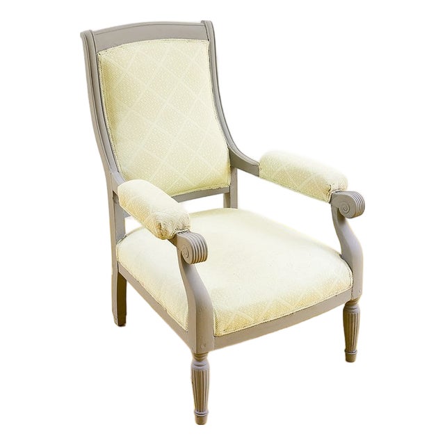 Vintage Armchair with Light Fabric For Sale