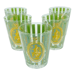 Vintage Cera Athena & Cherub Green Old Fashioned Cocktail Glasses- Set of 5