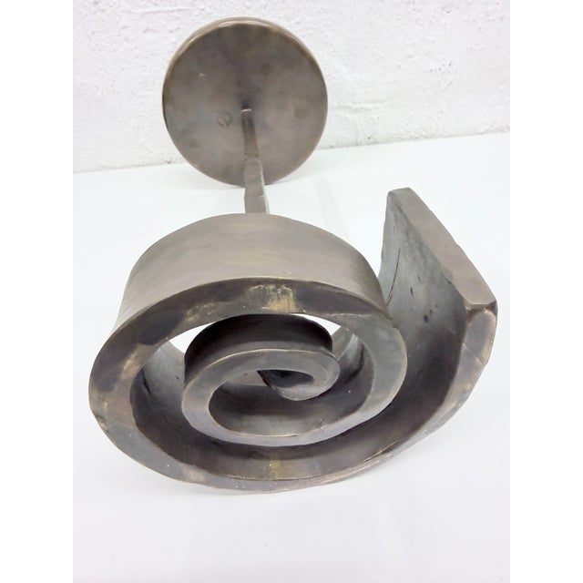 Large Brutalist Bronze Candlestick with Snail Base by Manfred Bergmeister, 1970s For Sale - Image 6 of 9