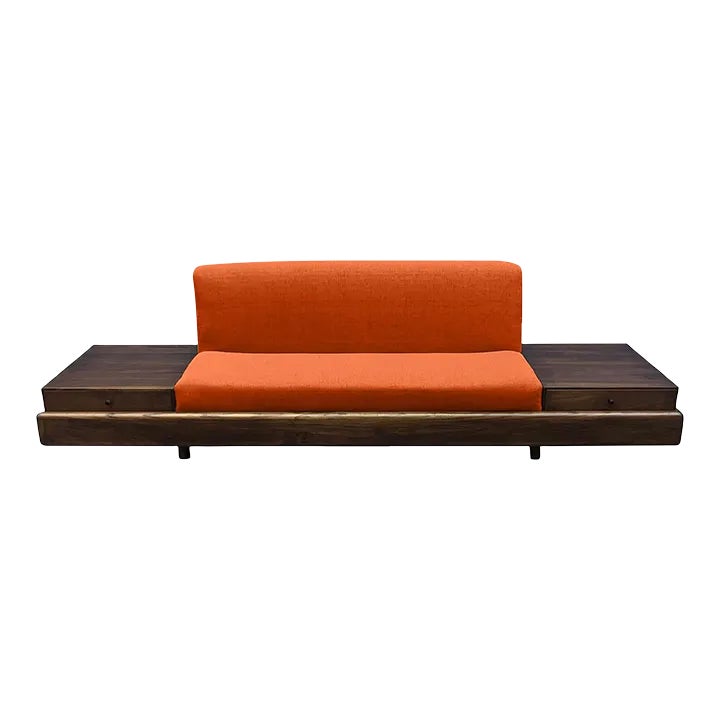 Modern Walnut Platform Sofa | Chairish