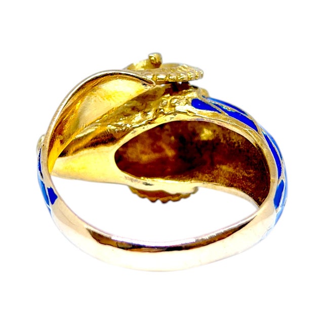 Metal Vintage 18k Enamel and Ruby Ram's Head Ring, Size 9 For Sale - Image 7 of 11