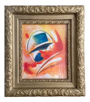 “Le Chapeau Bleu” Contemporary Abstract Acrylic Painting, Framed