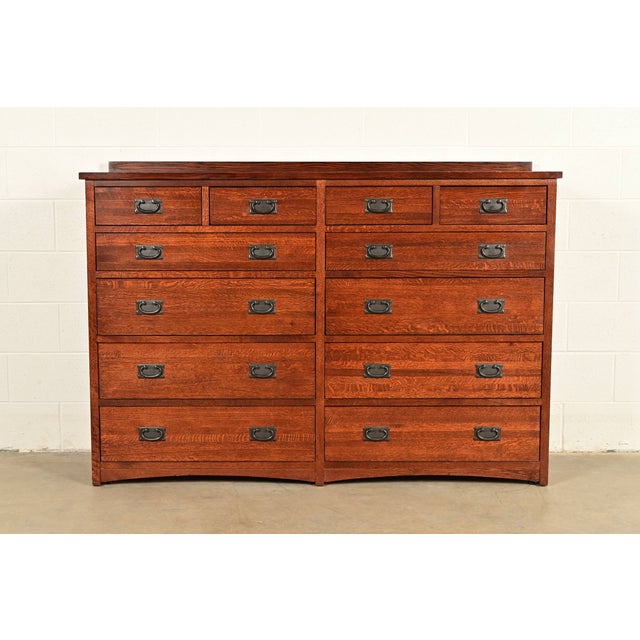 Stickley Style Mission Oak Arts & Crafts Twelve-Drawer Dresser or Chest of Drawers For Sale - Image 15 of 15