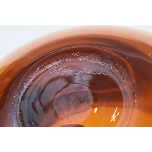Vintage Signed Murano Thick Walled Sommerso Glass Bowl Amber, Brown, Clear, 1960's For Sale - Image 10 of 10