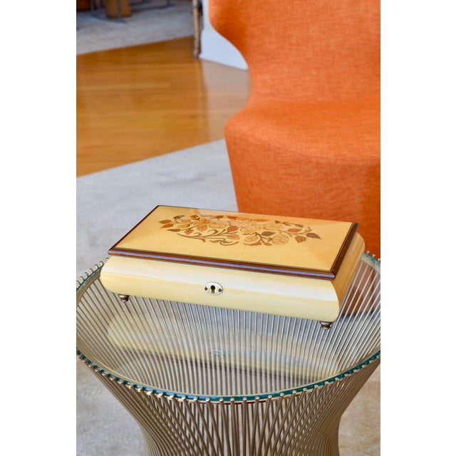 ITALIAN SORRENTO MUSICAL BOX WITH REUGE MOVEMENT Era: Circa 1960s Style: Italian Marquetry with Swiss Musical Movement...
