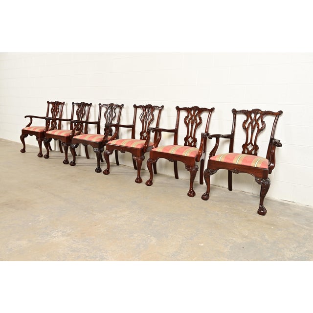Kindel Furniture Kindel Furniture Chippendale Carved Mahogany Dining Arm Chairs, Set of Six For Sale - Image 4 of 12
