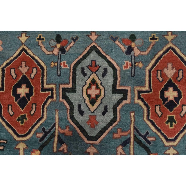 Heriz Rug 5’10” X 8’11” Blue Wool Vintage Tribal Hand-Knotted Oriental Carpet For Sale - Image 9 of 13