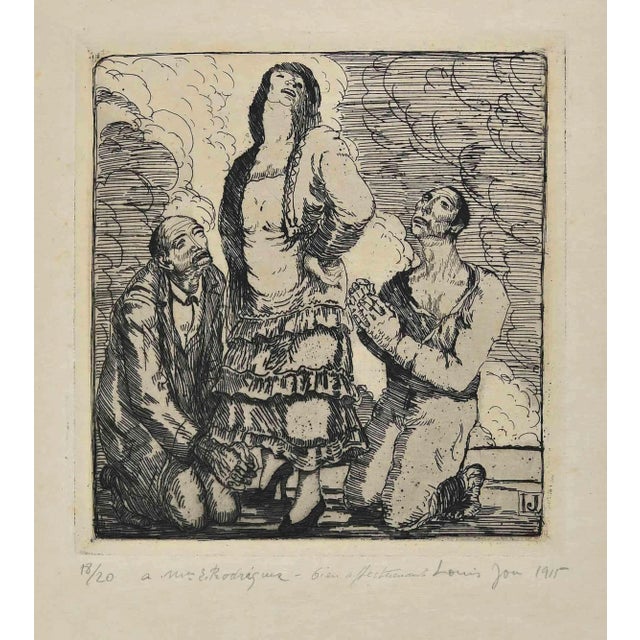 Louis Jou, Pietà, Original Etching, Early 20th-Century For Sale