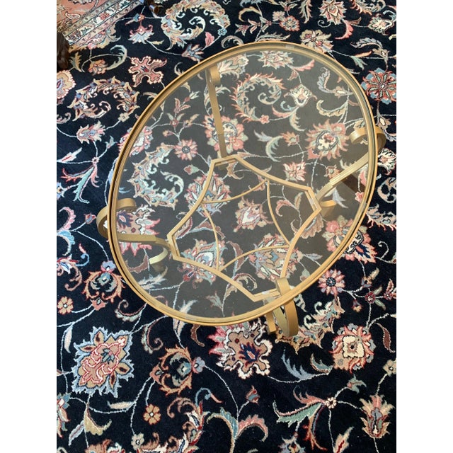 Mid-Century Modern 1960s French Round Top Two Tier Glass & Bronze Base End Table For Sale - Image 3 of 13