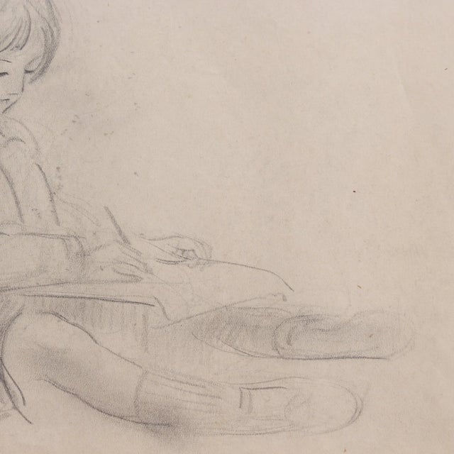 Guillaume Dulac, Portrait of a Young Girl Writing, 1920s, Pencil on Art Paper For Sale - Image 8 of 12