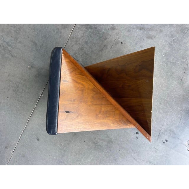 Navy Blue American Leather Corkscrew Walnut Ottoman With Navy Leather Cushion For Sale - Image 8 of 11