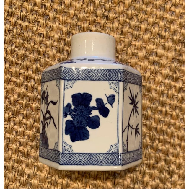 White 1950s Small Blue and White Japanese Hexagon Vase For Sale - Image 8 of 10