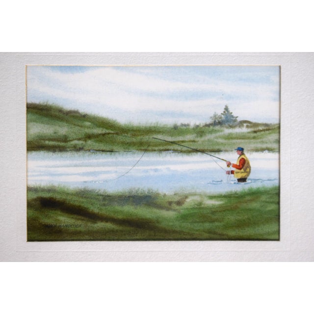 Traditional Maine Fly-Fisherman in Stream 2012 Watercolor by John Handcock For Sale - Image 3 of 6