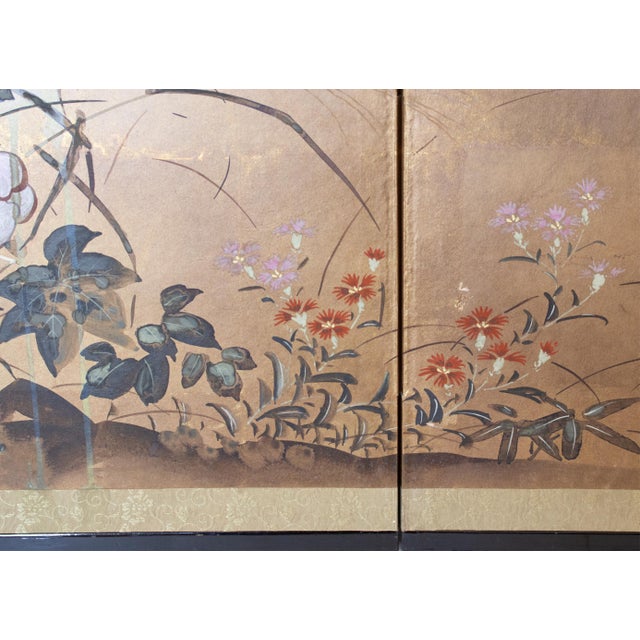 Wood 1950-1960s Showa Era Pair of Painted Japanese Byobu Screens For Sale - Image 7 of 18