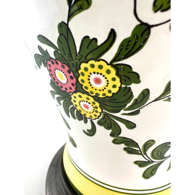 Pink 1960's Vintage Floral Mid-Century Hand Painted Lamp For Sale - Image 8 of 12