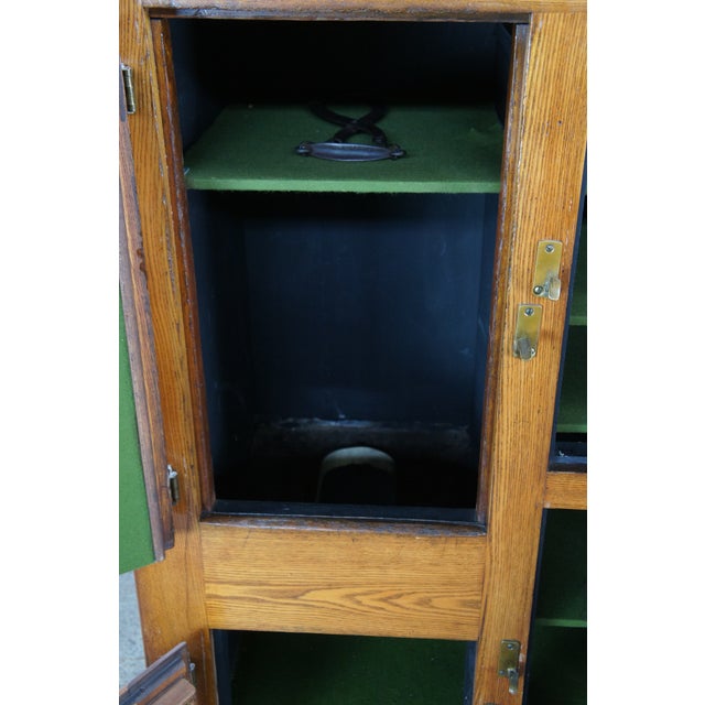 1910s Antique Quarterswan Oak Farmhouse Kitchen Ice Box Refrigerator Bar Cabinet For Sale - Image 14 of 16