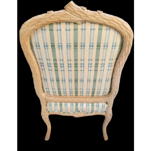 Baker Furniture Company Vintage Large Faux Bois Modern Plaid Green Blue Side Accent Chair For Sale - Image 4 of 11