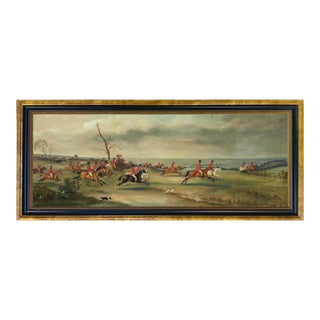 Fox Hunt Panoramic Landscape Scene Framed Print on Canvas For Sale