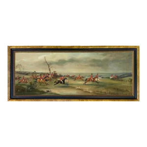 Fox Hunt Panoramic Landscape Scene Framed Print on Canvas
