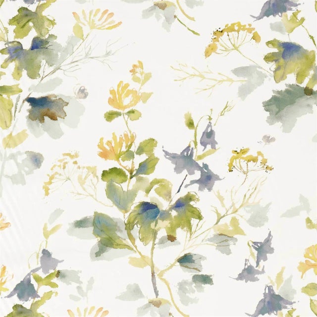 Sanderson Honey Flowers Fabric in Anise/Slate For Sale