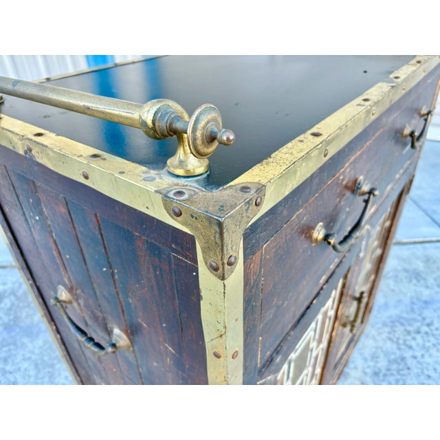 Brown Brass and Oak Bar Cabinet For Sale - Image 8 of 12