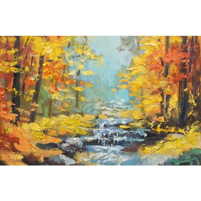 Impressionist Original Oil Painting, a Stream in the Autumn Woods For Sale - Image 3 of 5