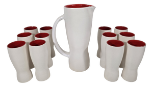 Model 1059 Pitcher and Ceramic Cups by Pol Chambost, 1950, Set of 13
