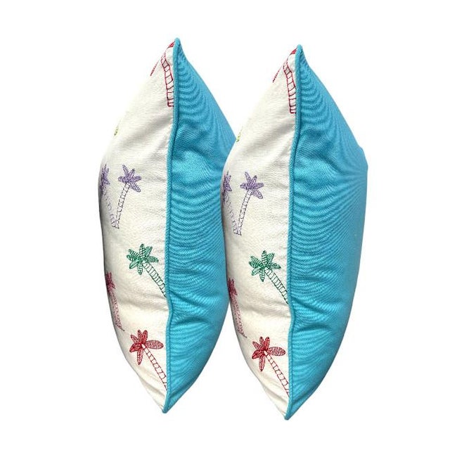 2020s Embroidered Palm Tree Pillows – 20” Square (Pair) For Sale - Image 5 of 5