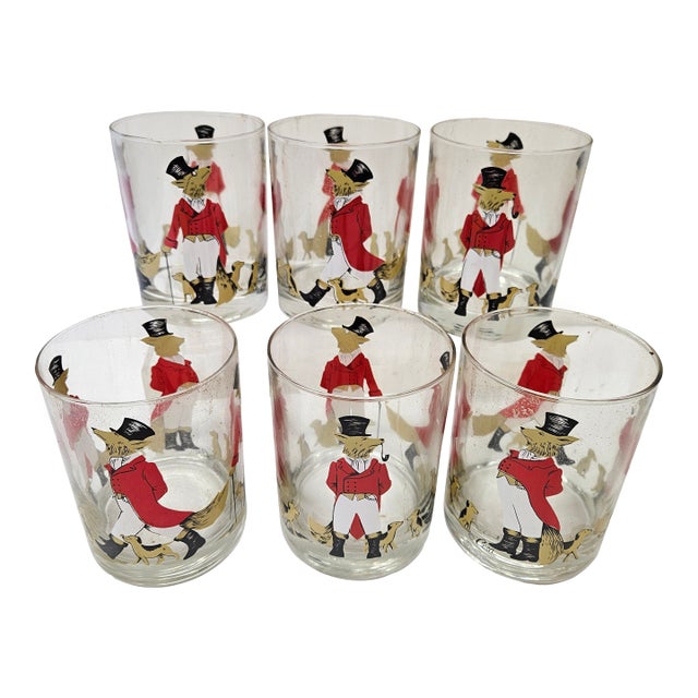 Snooty Fox and Hound Double Old Fashion or Rocks Glasses - Set of Six For Sale