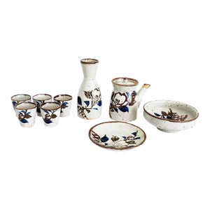 Vintage Otagiri Stoneware Ceramic Sake Set, 10 Pieces