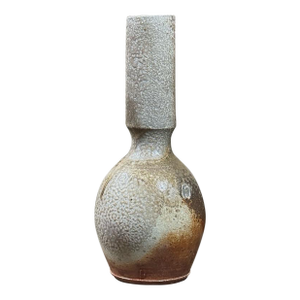 Vintage Modernist Wood Fired Stoneware Vase With Cylindrical Neck