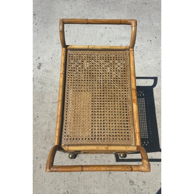 1970s 1970s Vintage Rattan Bar Cart, Brighton Pavilion Chippendale Style For Sale - Image 5 of 7