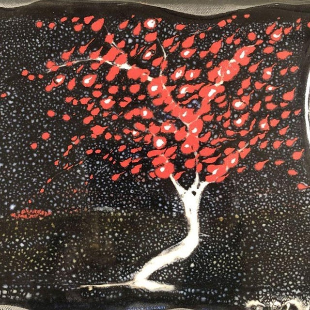 Modern 1980s Silver Metal Tree Landscape With Fall Leaves Framed Pottery by Tom Turnbull For Sale - Image 3 of 5