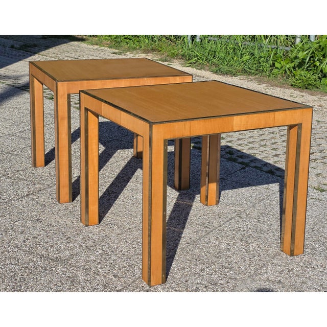 Square Maple and Brass Coffee Tables, Italy, 1980s, Set of 2 For Sale - Image 6 of 13