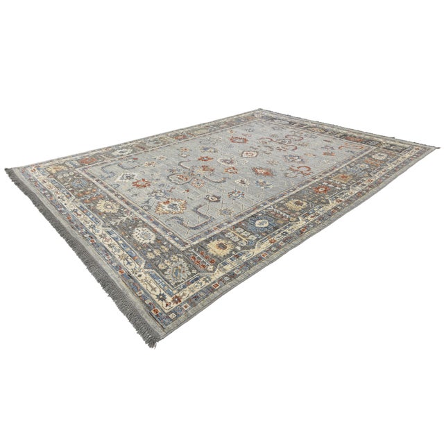 Textile Modern Oushak Style Hand-Knotted Wool Rug in Slate Grey, Terracotta, and Blue For Sale - Image 7 of 12
