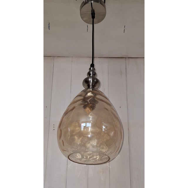 Vintage Metal Ceiling Lamp with Lightly Tinted Glass Shade from Fischer and Honsel, 2000s For Sale - Image 6 of 8