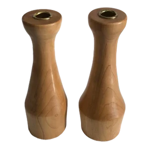 Pair of Artisan Maple Candle Holders by Ron Peterson