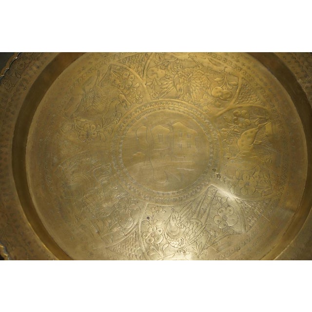 Brown Mid-Century Modern Moroccan Brass Tray Table with Teak Folding Base, 1900 For Sale - Image 8 of 14