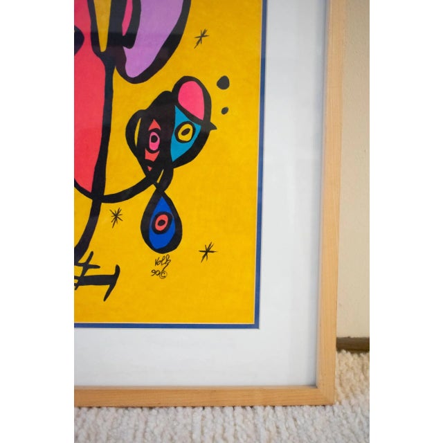 Paper 1990 Lawrence Volk Signed Abstract Figurative Mixed-Media Painting , Framed For Sale - Image 7 of 12