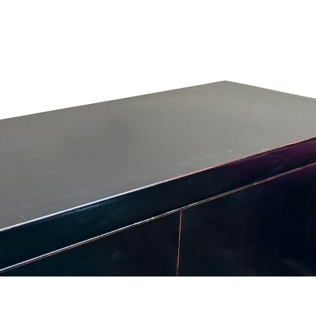 Oriental Black Lacquer Slim Round Moon Face Storage Cabinet For Sale - Image 9 of 13