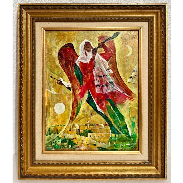 Marc Klionsky, Post Soviet Russian Jewish Oil Painting Marc Klionsky Jerusalem Angel & Shofar, 1978 For Sale In Miami - Image 6 of 7