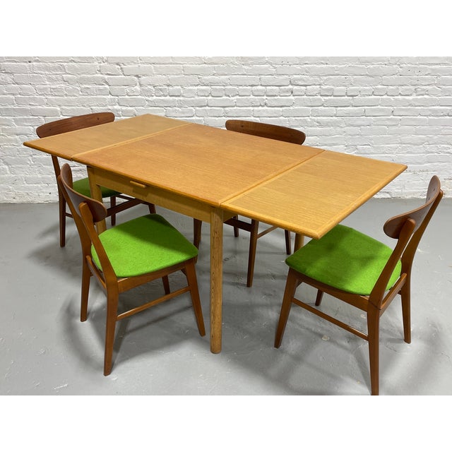 Mid Century Modern Oak Danish Dining Table Hidden Leaves, C