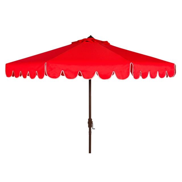 2020s Single Scallop 9 Ft Crank Outdoor Push Button Tilt Umbrella in Red & White For Sale - Image 5 of 5