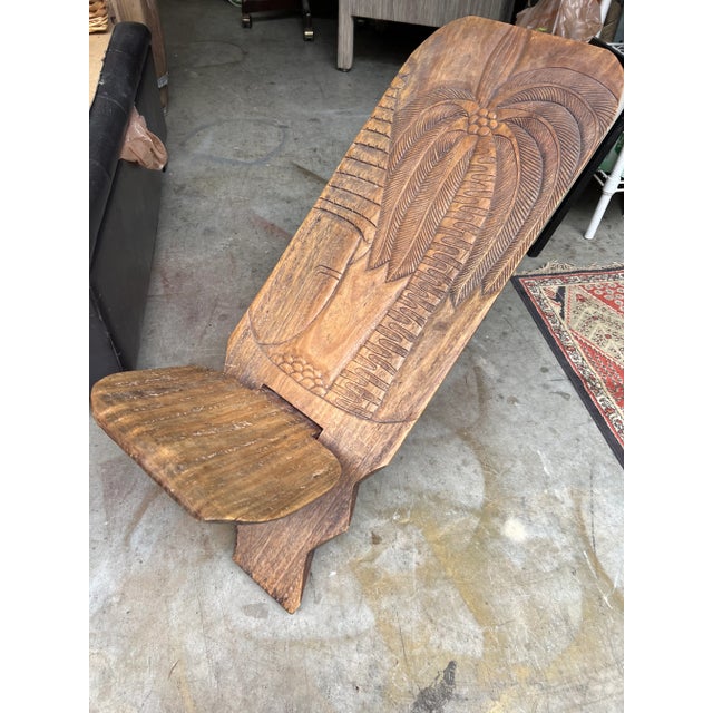 Wooden Hand Carved Palm Tree African Chair For Sale - Image 4 of 4