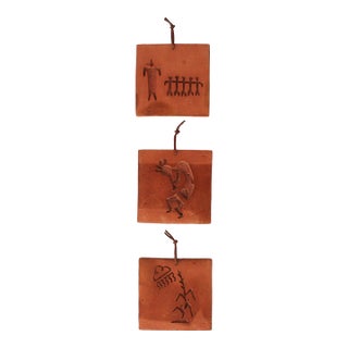 Set of Three Vintage Square Egyptian Style Terracotta Wall Hangings For Sale