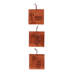 Set of Three Vintage Square Egyptian Style Terracotta Wall Hangings