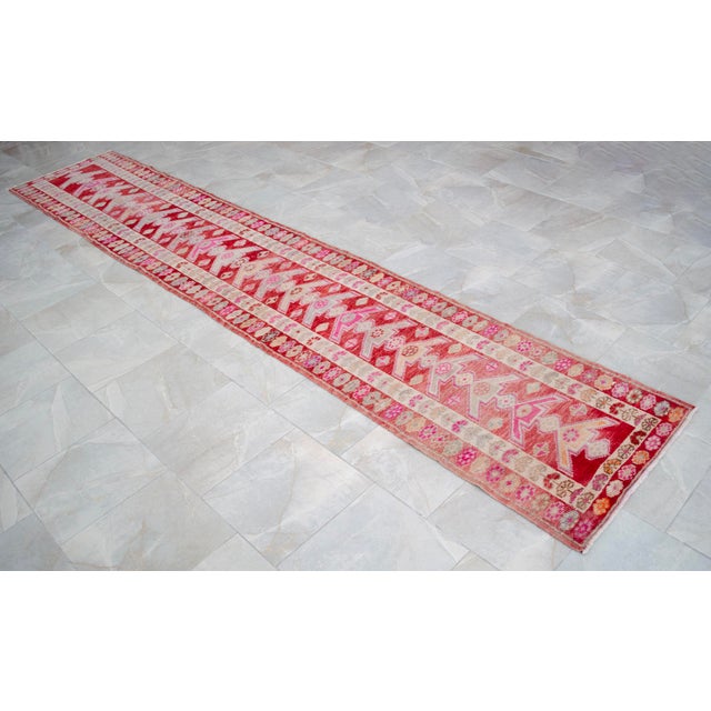 Extra Long Runner Rug Hand-Knotted Natural Wool Vintage Turkish Rug Hallway Kicthen Decor 2'5"x 14'6" For Sale - Image 10 of 15