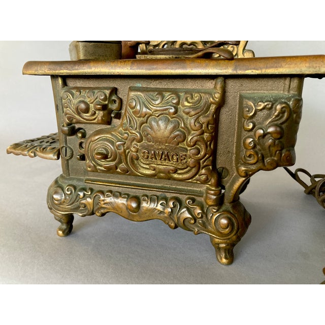 American Antique Salesman's Sample, Cast Iron Wood Burning Stove - Savage - As Table Lamp For Sale - Image 3 of 12