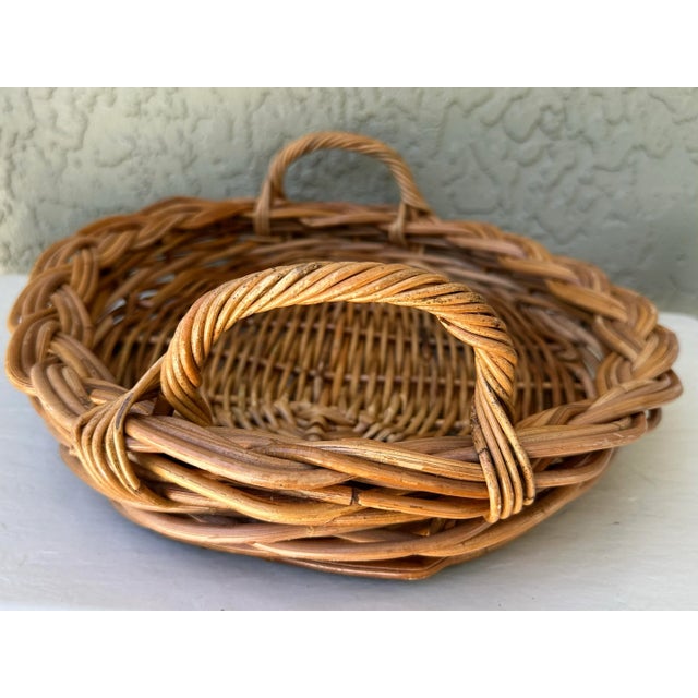 Wood Vintage 1900s Large Natural Wicker Oval Shaped Basket With Handles For Sale - Image 7 of 11