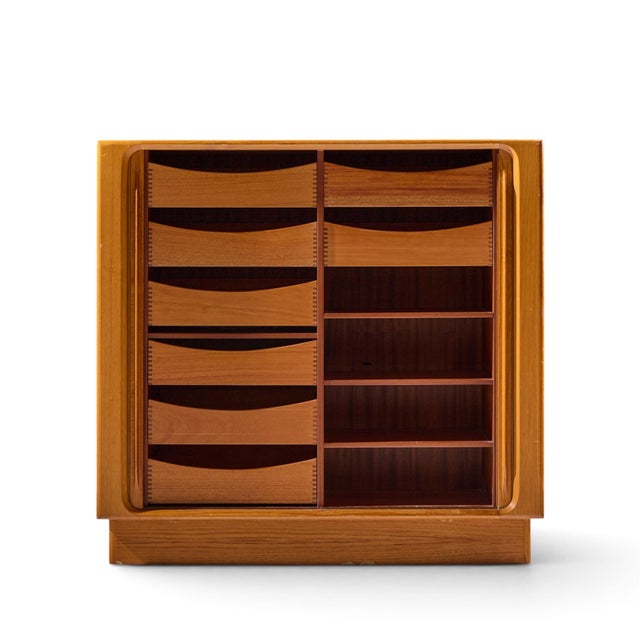 Wood Bernhard Pedersen Mid Century Danish Teak Tambour Door Armoire Dresser For Sale - Image 7 of 8